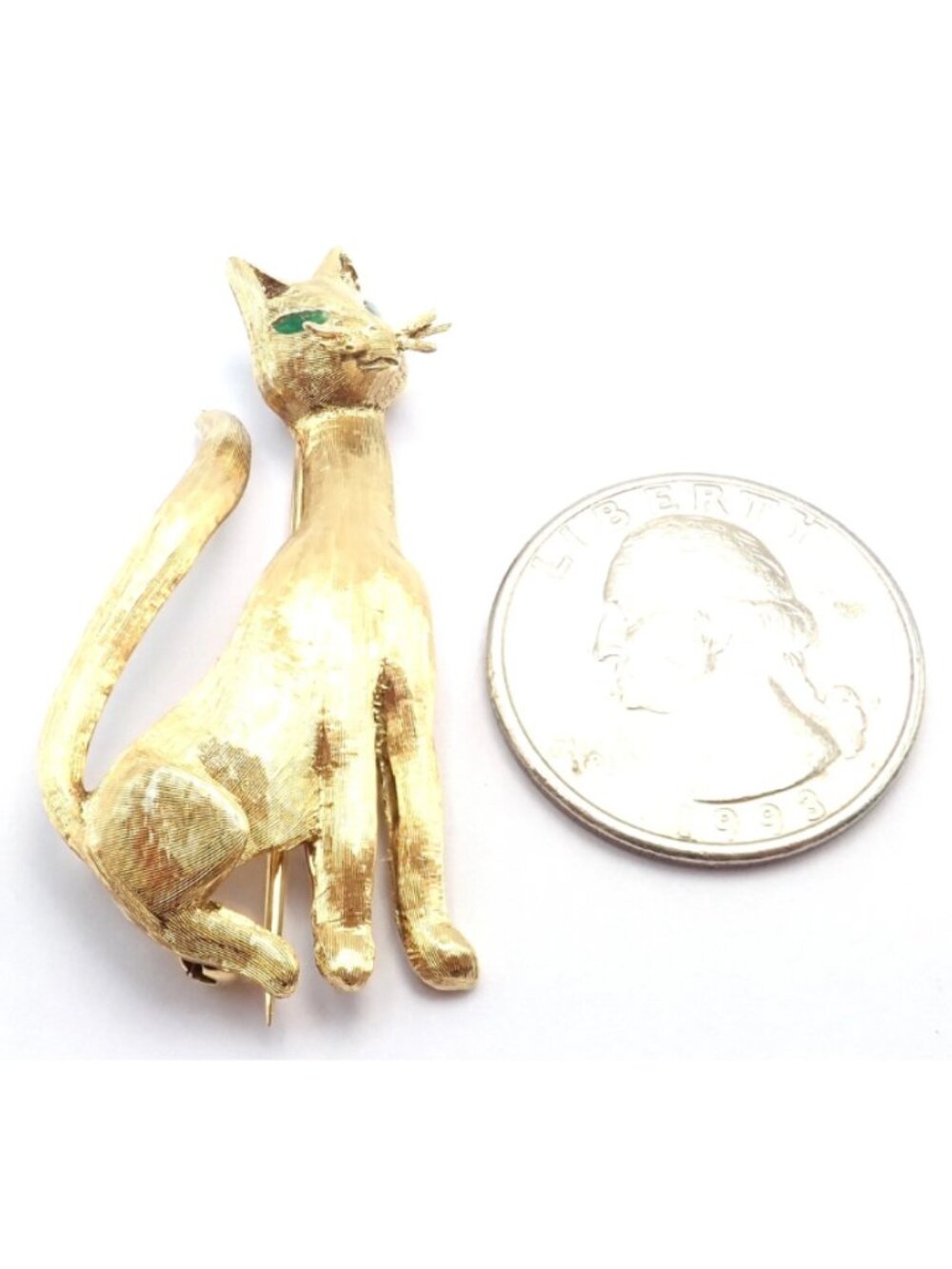 Authentic! Tiffany & Co 18k Yellow Gold Emerald Cat Pin Brooch - Picture 8 of 12